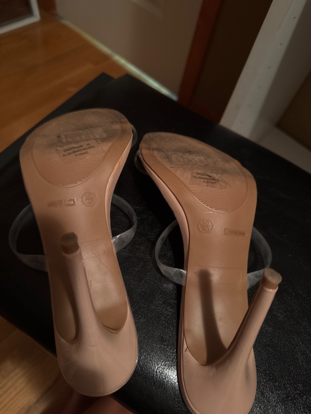 Fashion Nova Clear Multi Strap Lucite Heeled Mules Nude Size 10 - Picture 2 of 3